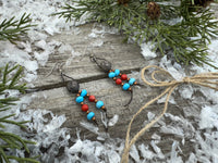 Handmade Southwestern Coral and Turquoise Earrings
