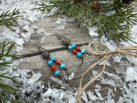 Handmade Southwestern Coral and Turquoise Earrings