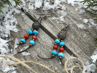 Handmade Southwestern Coral and Turquoise Earrings