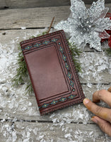 Hand Stamped Leather Field Notes Cover – Bordeaux with Turquoise Accents