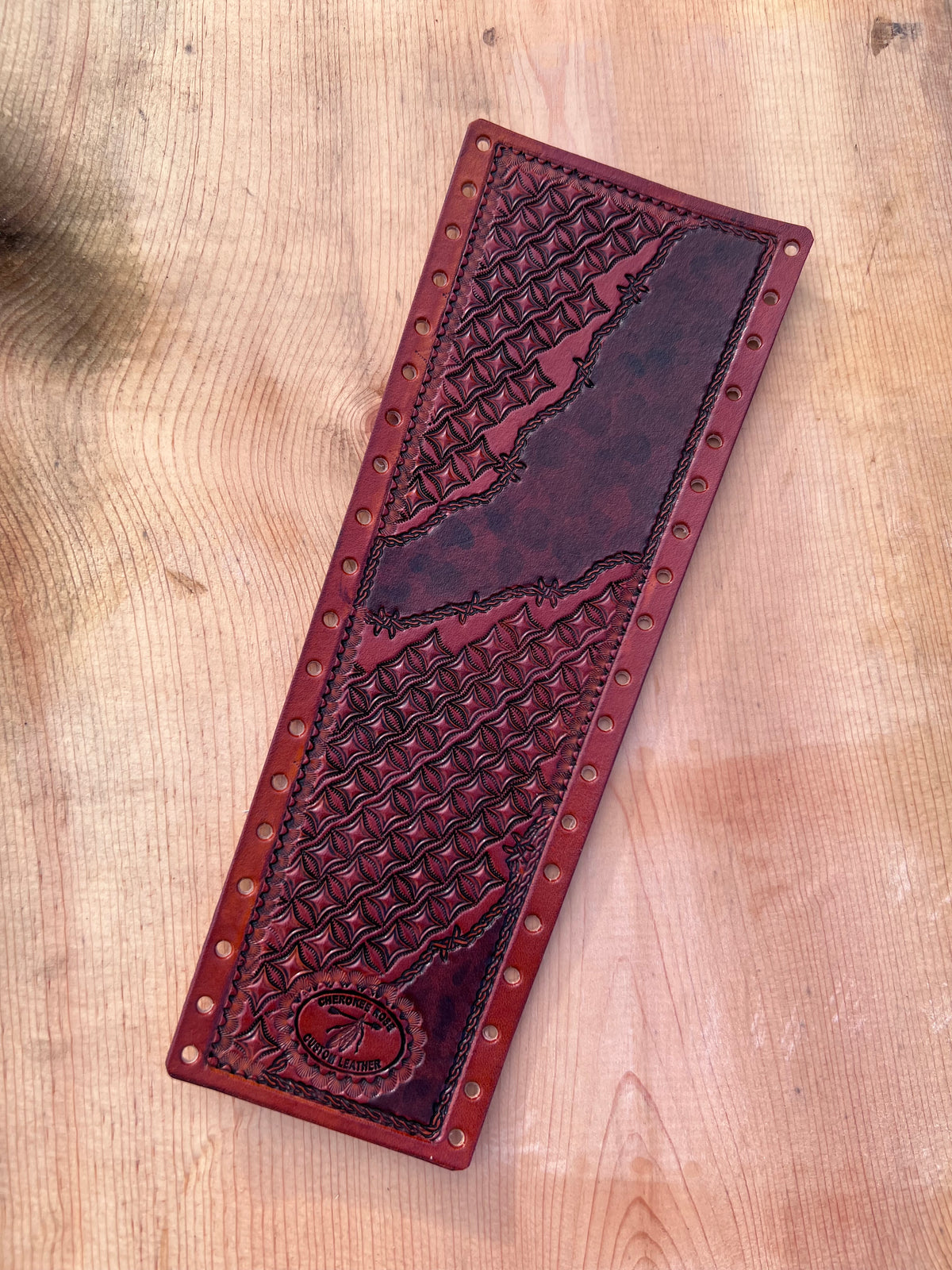 Two-Tone Decorative Square Stamped Leather Show Stick Wrap