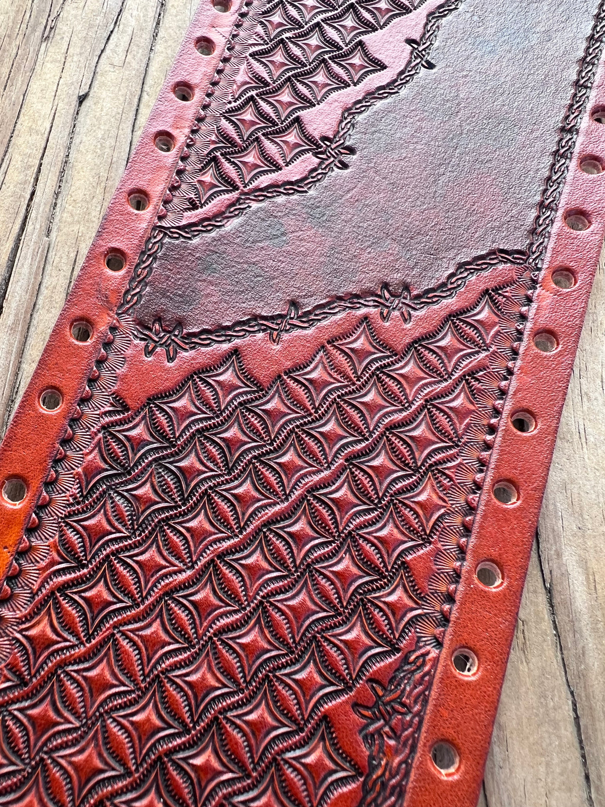 Two-Tone Decorative Square Stamped Leather Show Stick Wrap