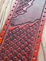 Two-Tone Decorative Square Stamped Leather Show Stick Wrap
