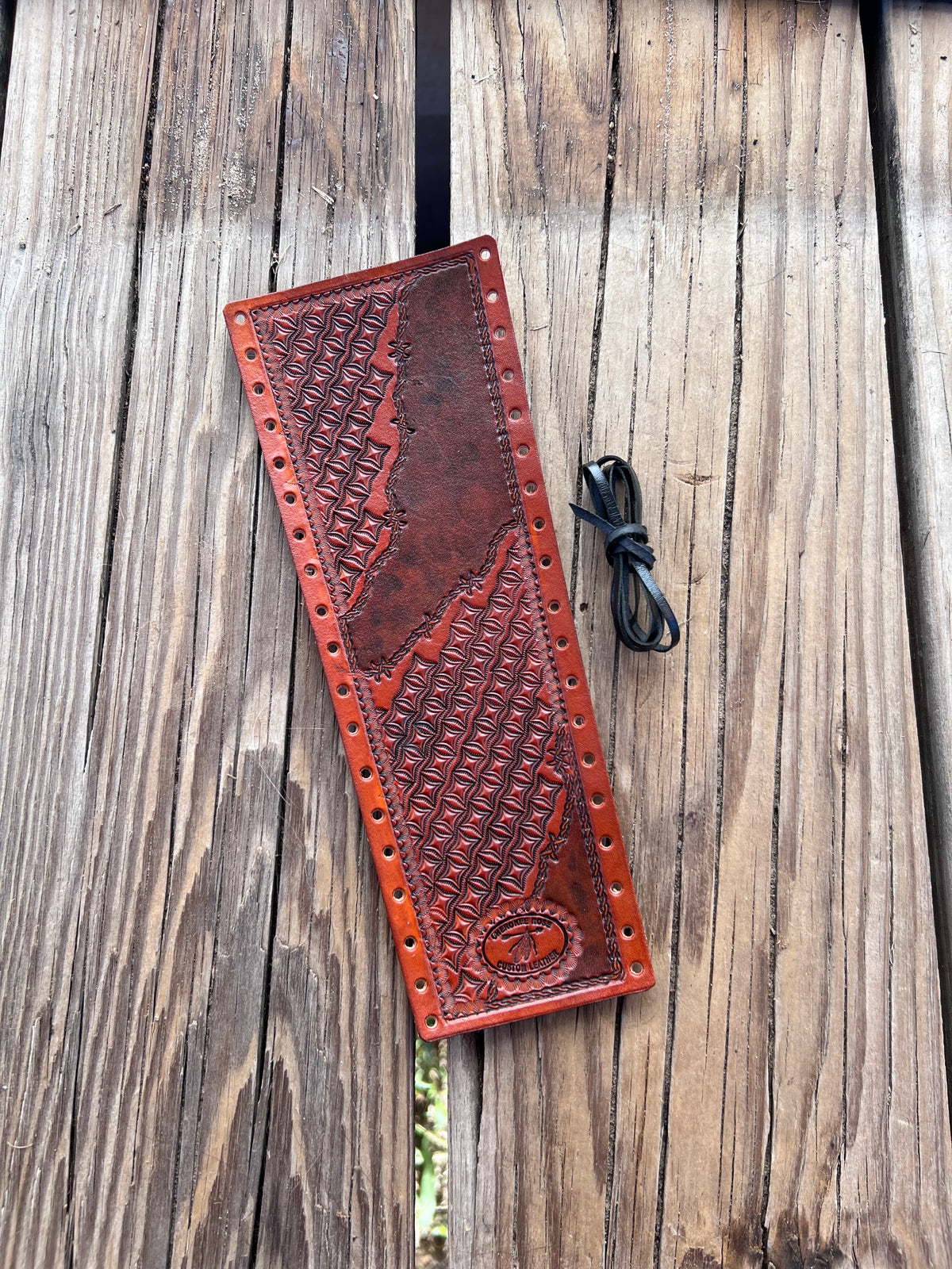 Two-Tone Decorative Square Stamped Leather Show Stick Wrap