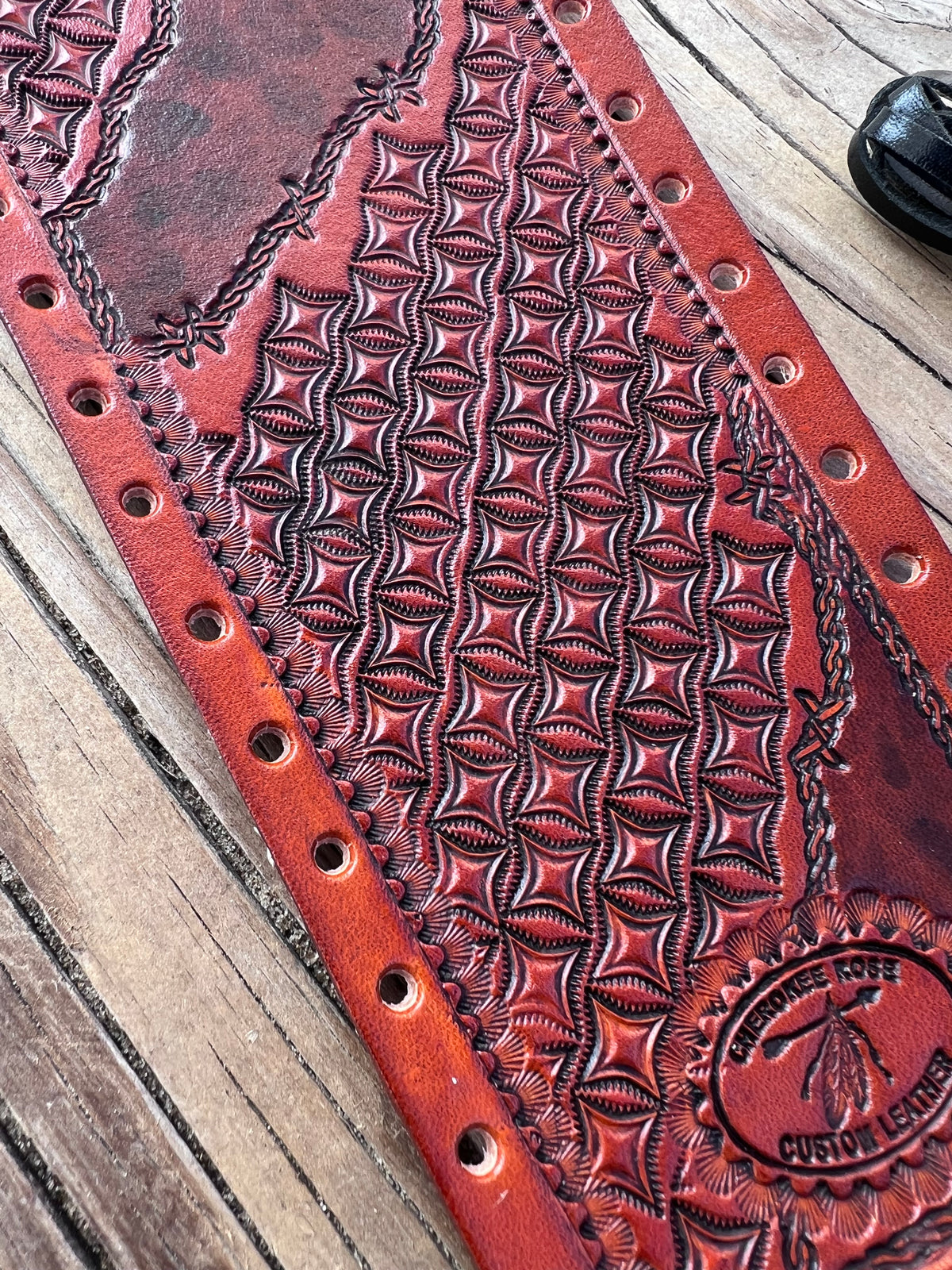 Two-Tone Decorative Square Stamped Leather Show Stick Wrap