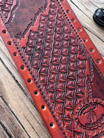 Two-Tone Decorative Square Stamped Leather Show Stick Wrap