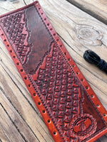 Two-Tone Decorative Square Stamped Leather Show Stick Wrap