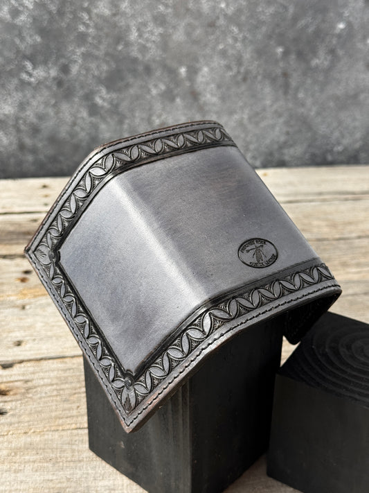 Hand Stamped Steel Gray Western Leather Trifold Wallet