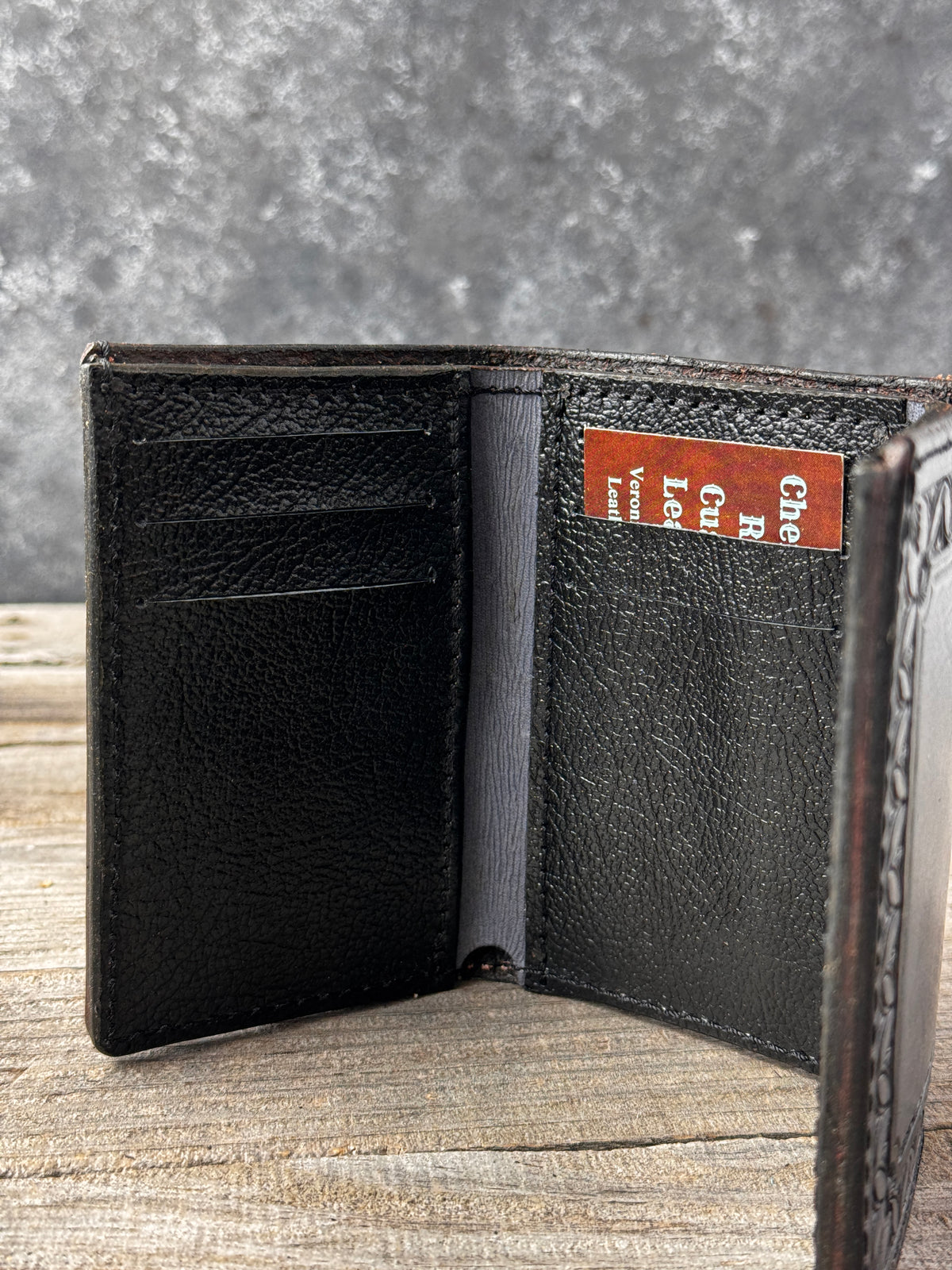 Hand Stamped Steel Gray Western Leather Trifold Wallet
