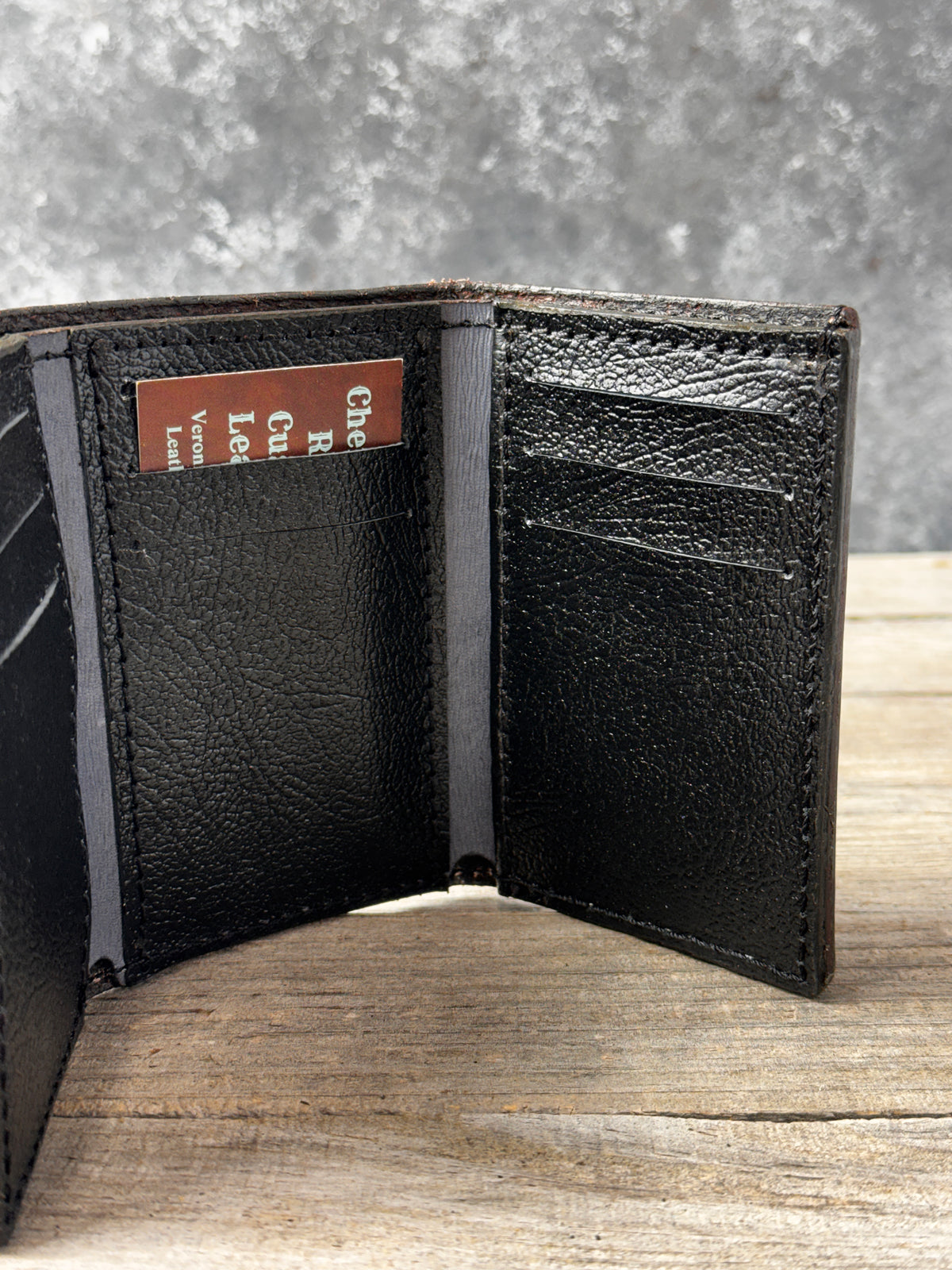 Hand Stamped Steel Gray Western Leather Trifold Wallet