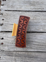 Hand Stamped Leather 4" Hair Claw Clip