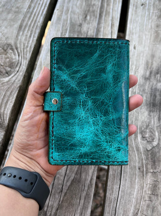 Waxy Turquoise Oil Tanned Leather Spiral Top Notebook Holder