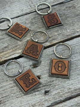 Hand Stamped Leather Initial Keychains – Western Block Font