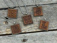 Hand Stamped Leather Initial Necklace – Western Block Font