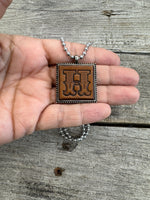 Hand Stamped Leather Initial Necklace – Western Block Font