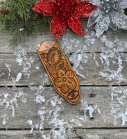 Hand Tooled Leather Cast Iron Skillet Handle Cover – Modern Western Floral Design