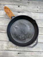Hand Tooled Leather Cast Iron Skillet Handle Cover – Modern Western Floral Design