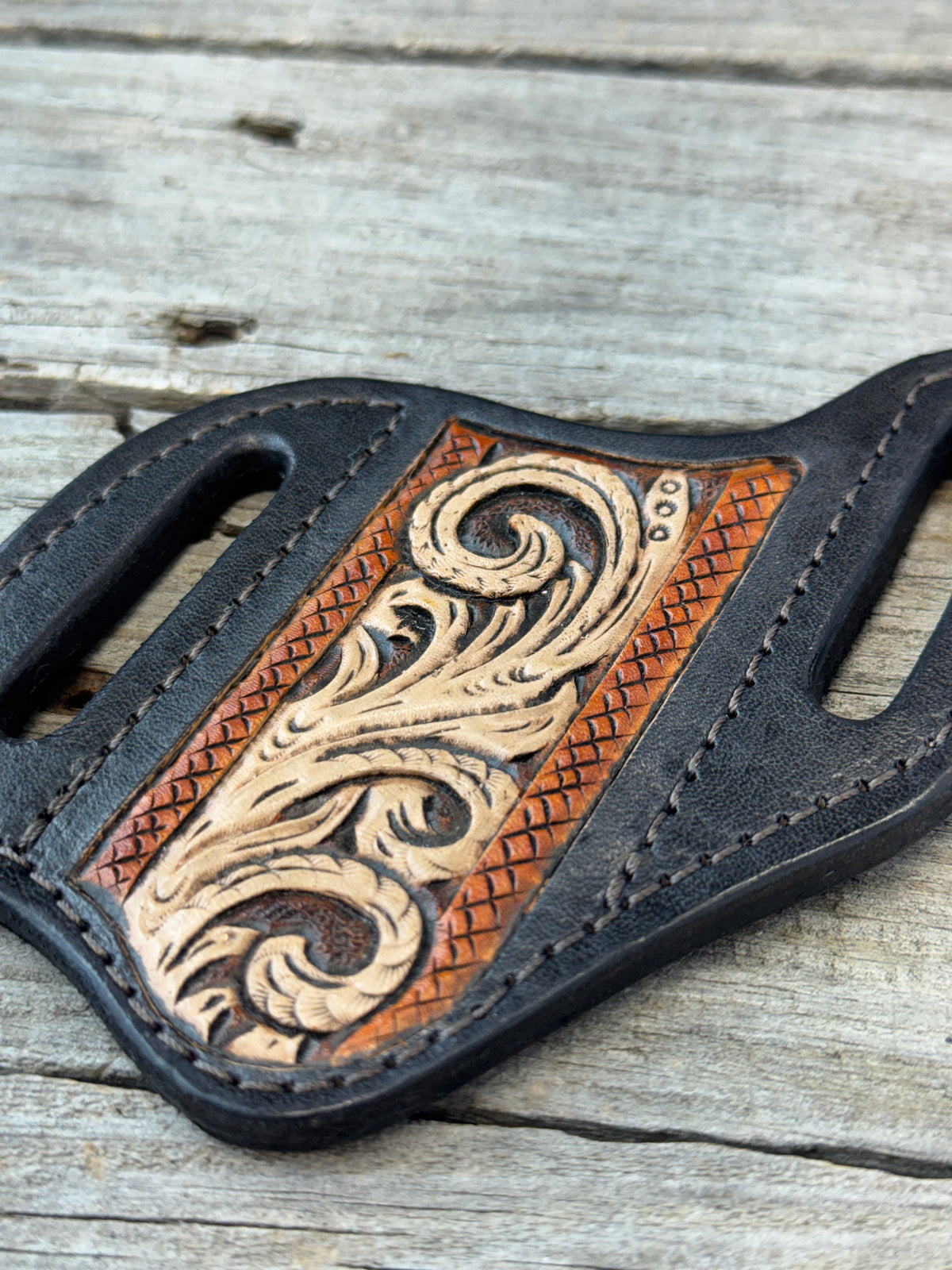 Carved Floral Wide Slanted Pancake Knife Sheath