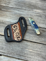 Carved Floral Wide Slanted Pancake Knife Sheath