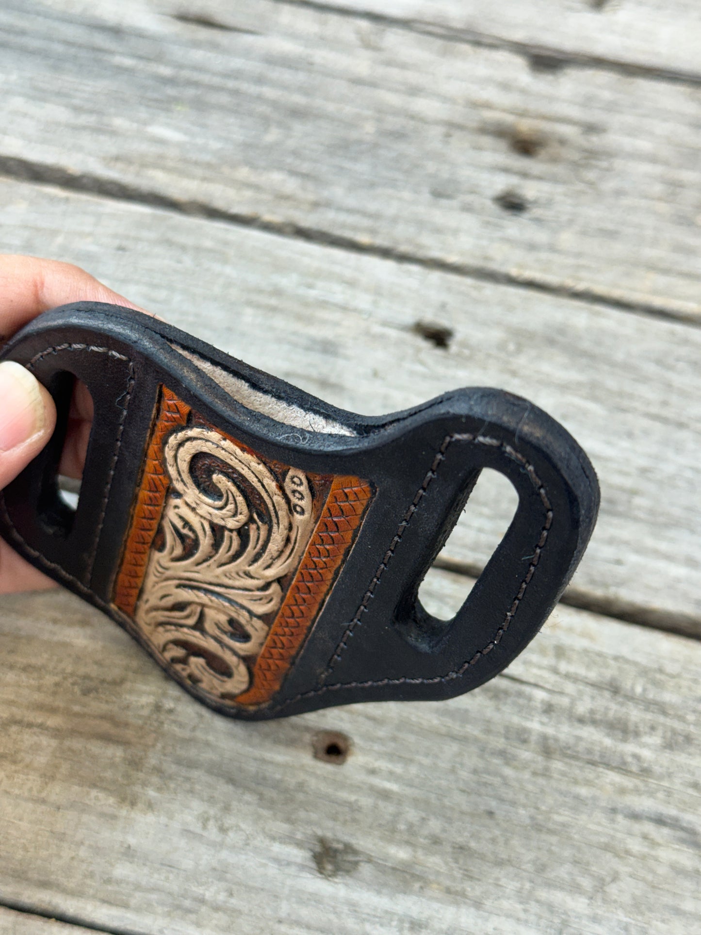 Carved Floral Wide Slanted Pancake Knife Sheath