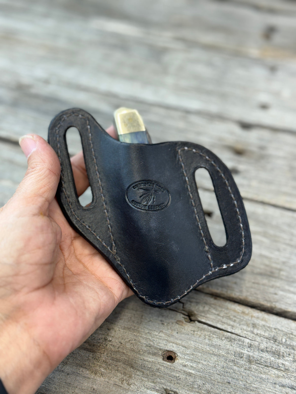 Carved Floral Wide Slanted Pancake Knife Sheath