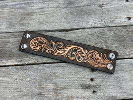 Wide Floral Scrollwork Leather Cuff Bracelet