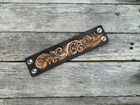 Wide Floral Scrollwork Leather Cuff Bracelet