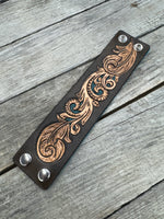 Wide Floral Scrollwork Leather Cuff Bracelet