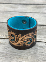 Wide Floral Scrollwork Leather Cuff Bracelet