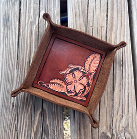 Traditonal Western Floral Leather Valet Tray