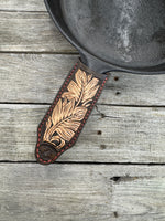 Hand Tooled Leather Cast Iron Skillet Handle Cover – Western Leaf Design