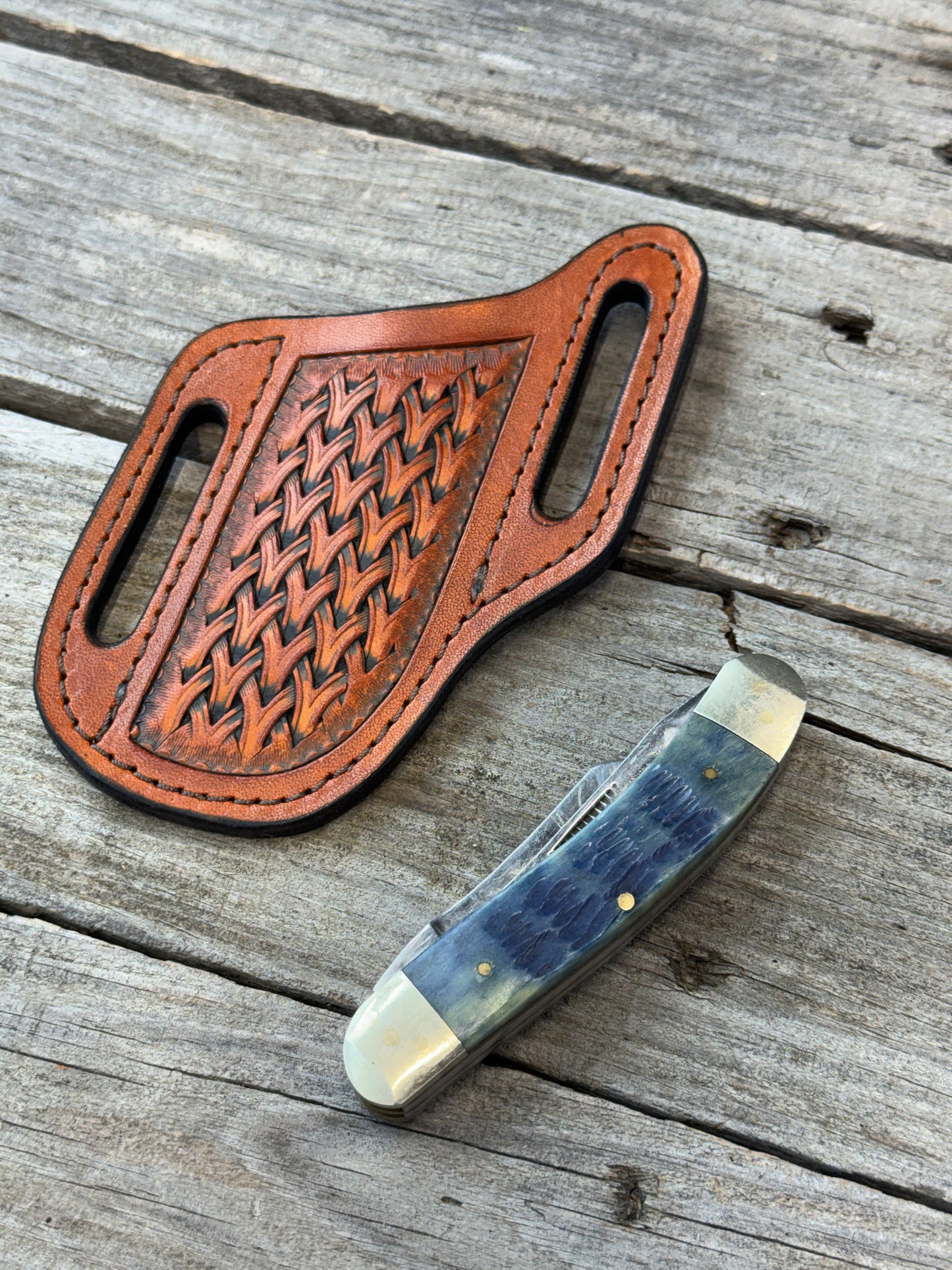 Woven Basketweave Leather Knife Sheath