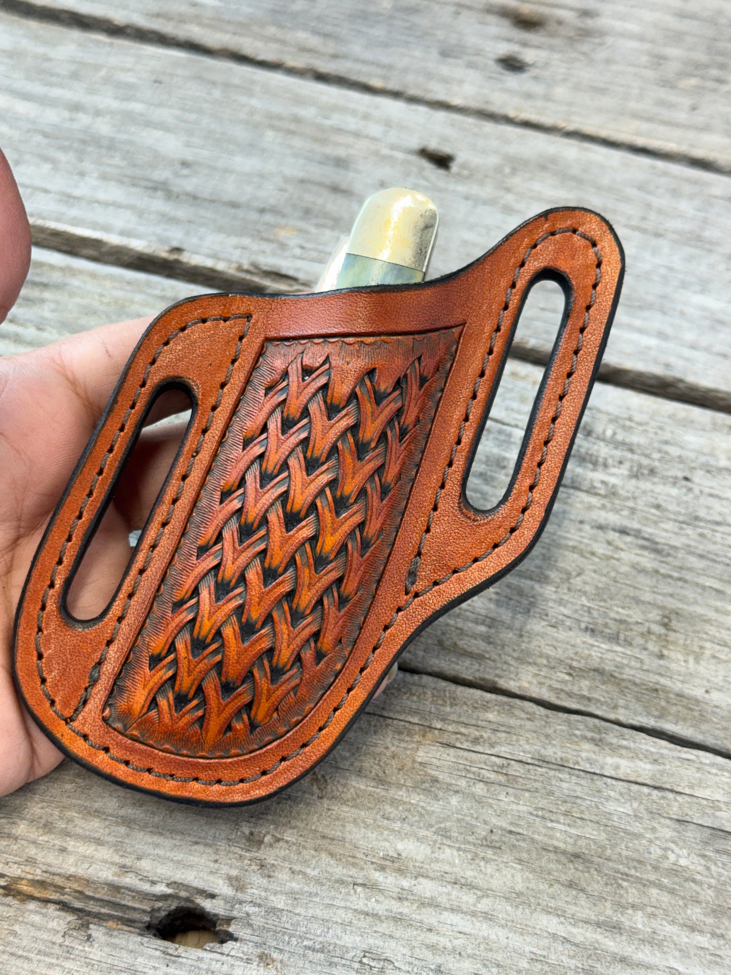 Woven Basketweave Leather Knife Sheath