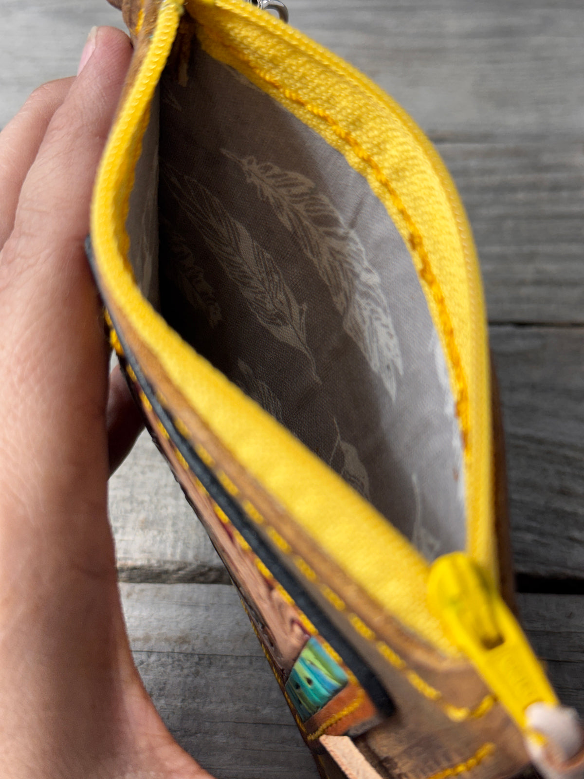 Western Horseshoe Leather Zippered Card Wallet Wristlet – Hand Tooled Floral