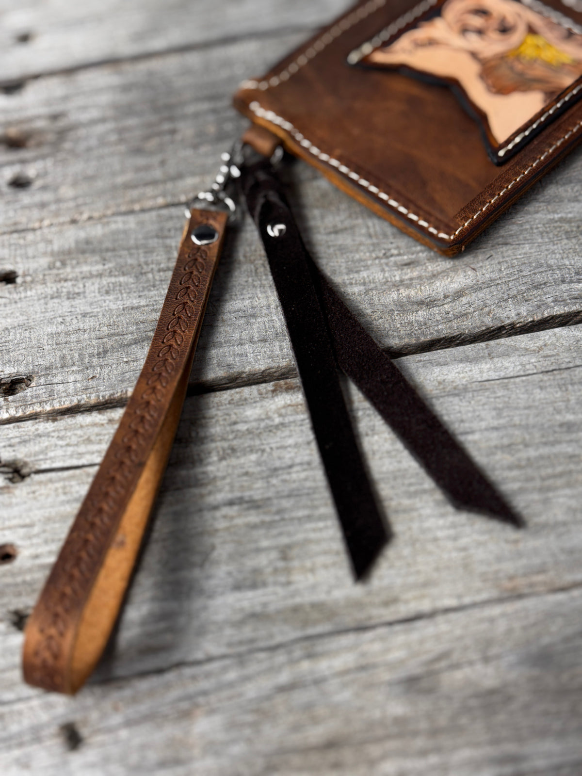 Mountain Sunflower Leather Zippered Card Wallet Wristlet – Hand Tooled Western