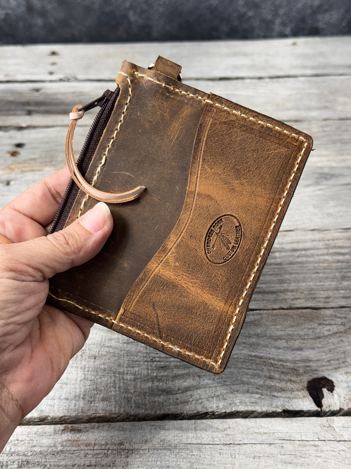 Mountain Sunflower Leather Zippered Card Wallet Wristlet – Hand Tooled Western