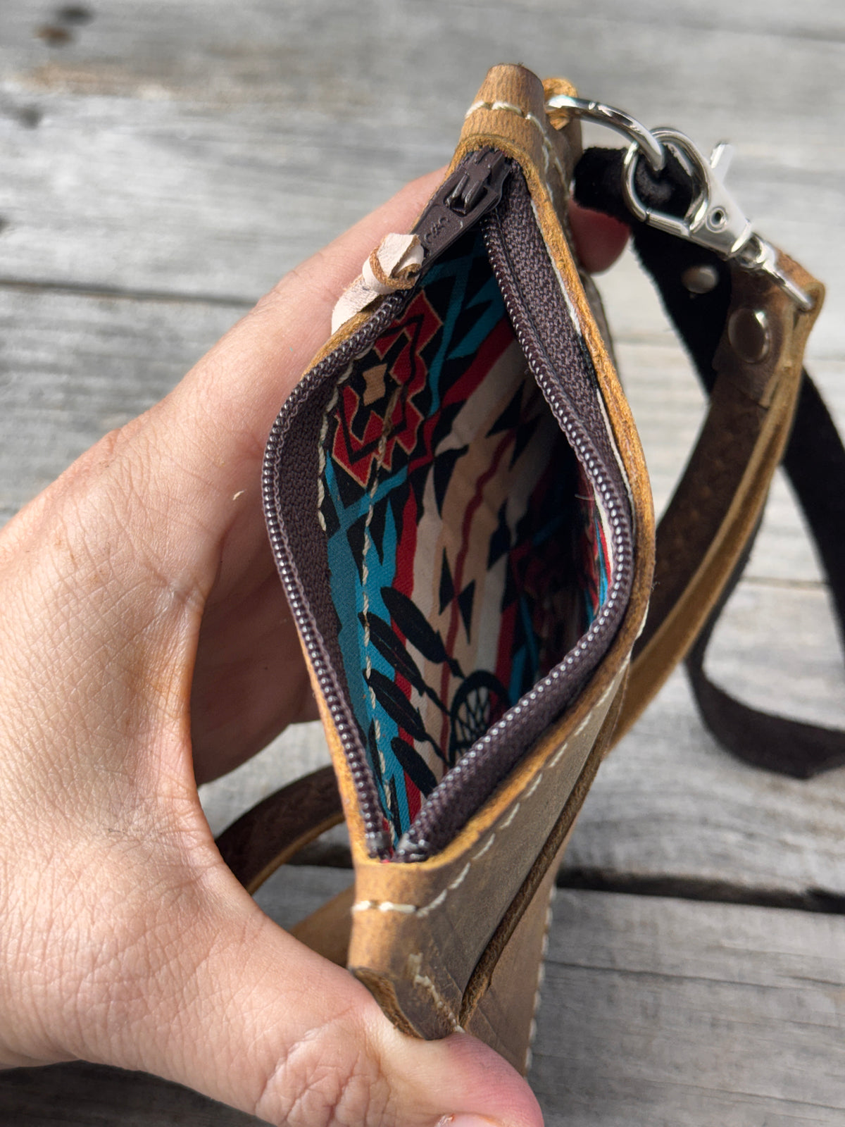 Mountain Sunflower Leather Zippered Card Wallet Wristlet – Hand Tooled Western