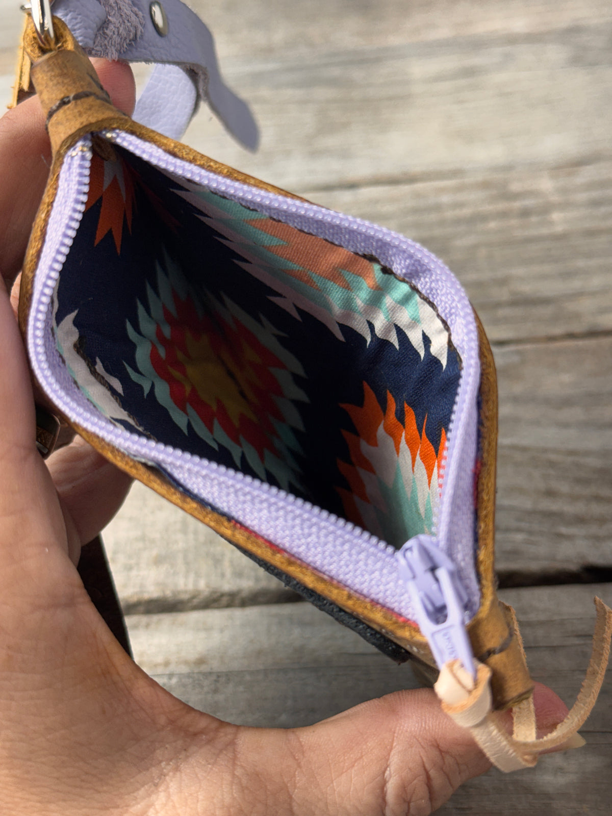 Purple Dragonfly Leather Zippered Card Wallet Wristlet – Hand Tooled Floral