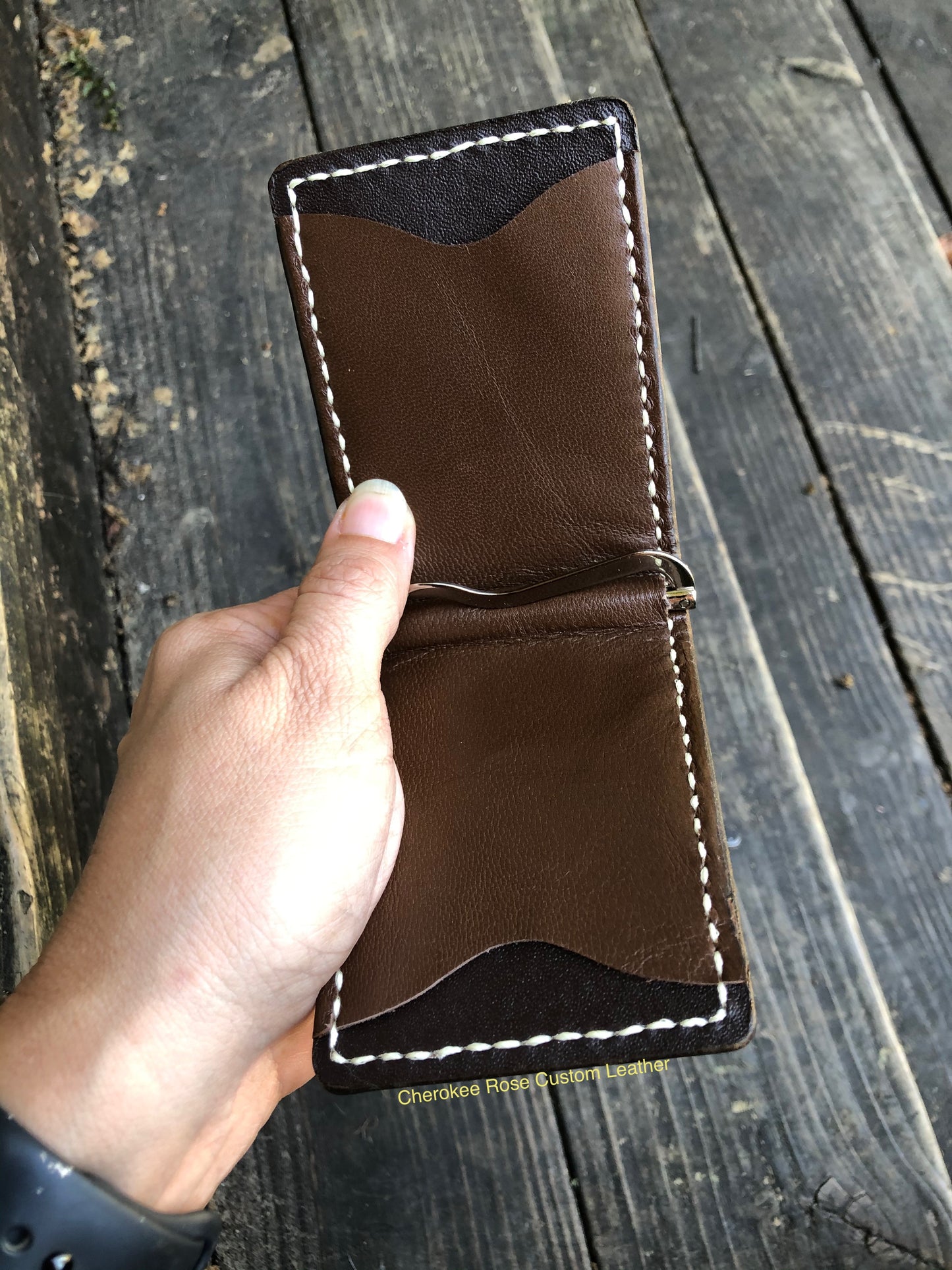 Custom Tooled Leather Money Clip Wallet with Interior Pockets