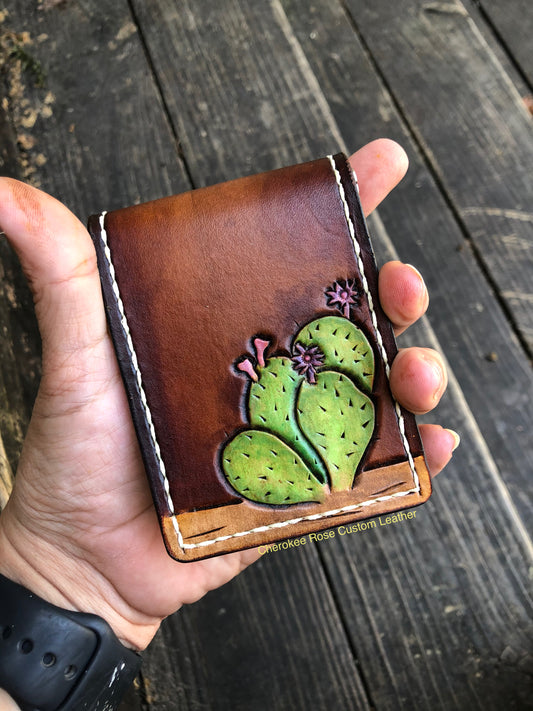 Custom Tooled Leather Money Clip Wallet with Interior Pockets