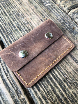 Sandy Brown Oil Tanned Double Snap Minimalist Wallet
