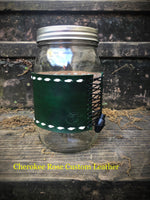 Emerald Green with White Buckstitching 32oz Mason Jar Wrap - Peyote Rose