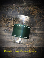 Emerald Green with White Buckstitching 32oz Mason Jar Wrap - Peyote Rose