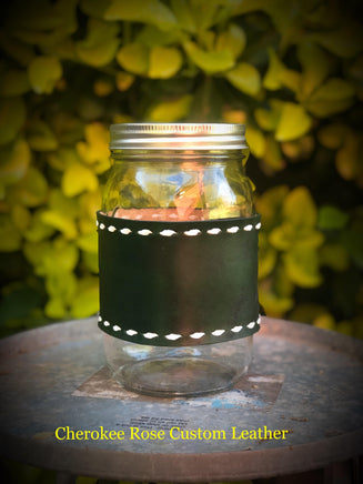 Emerald Green with White Buckstitching 32oz Mason Jar Wrap - Peyote Rose