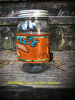 Dream Catcher Carved Leather Mason Jar Cozie - Peyote Rose