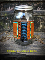 Dream Catcher Carved Leather Mason Jar Cozie - Peyote Rose