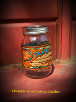 Dream Catcher Carved Leather Mason Jar Cozie - Peyote Rose