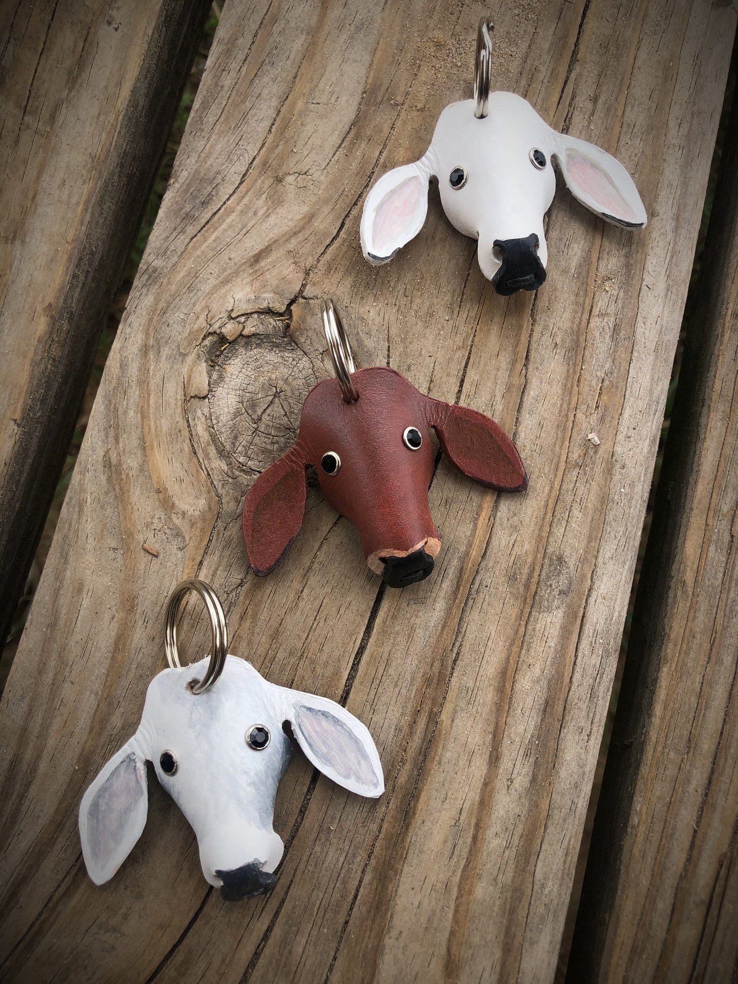 Hand Painted Brahma Cow Leather Keychain