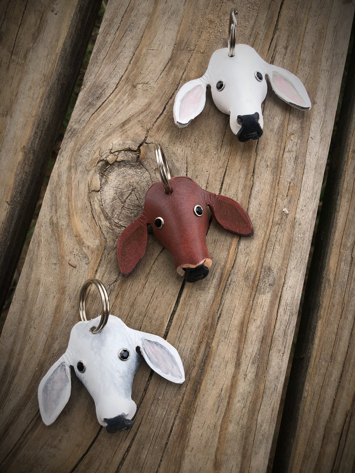 Hand Painted Brahma Cow Leather Keychain