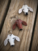 Hand Painted Brahma Cow Leather Keychain